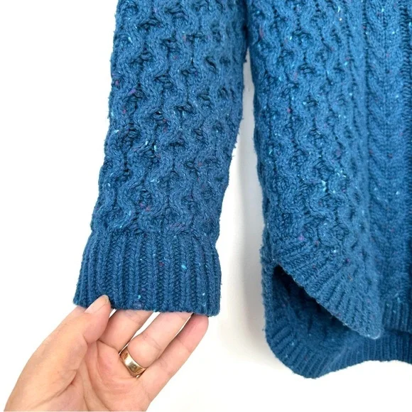 Lands' End Women's Blue Cable Knit Sweater, high-low hem, loose fit - Picture 7 of 9